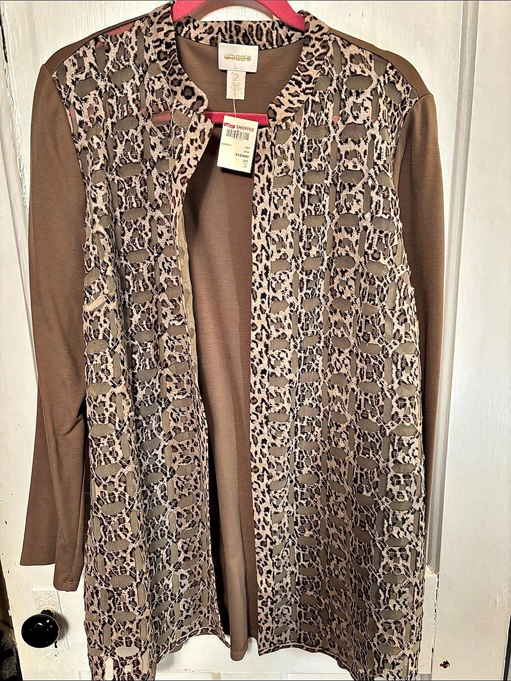 Chico's Leopard Animal Print Mesh Layering Cardigan Tunic Size 2
